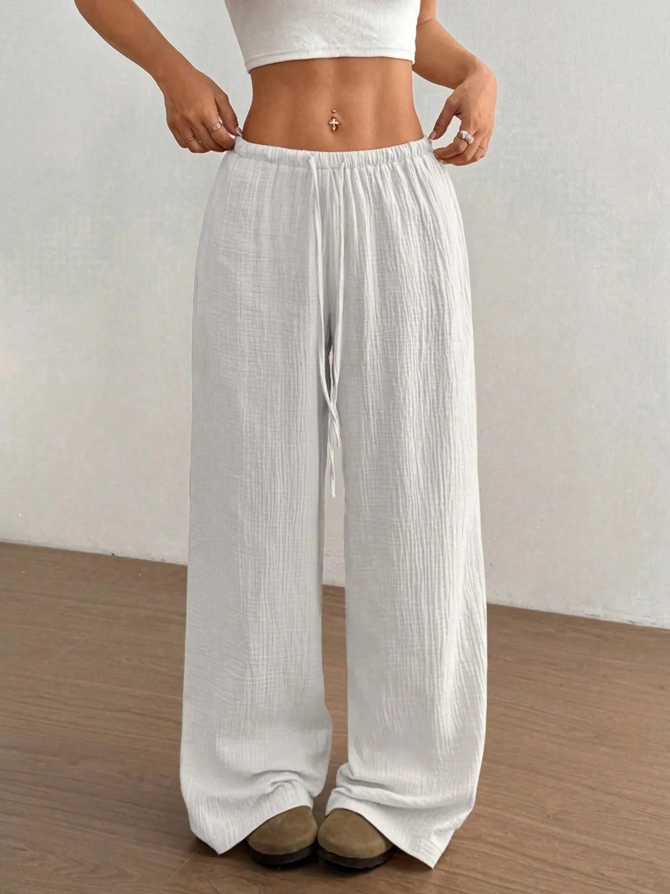 Drawstring Wide-Leg Casual Pants | Trousers Wide Leg Pants from PHUNKYN