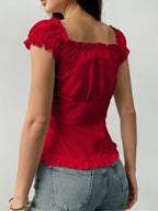 Frill Ruched Cap Sleeve Blouse | Blouses Blouse from PHUNKYN