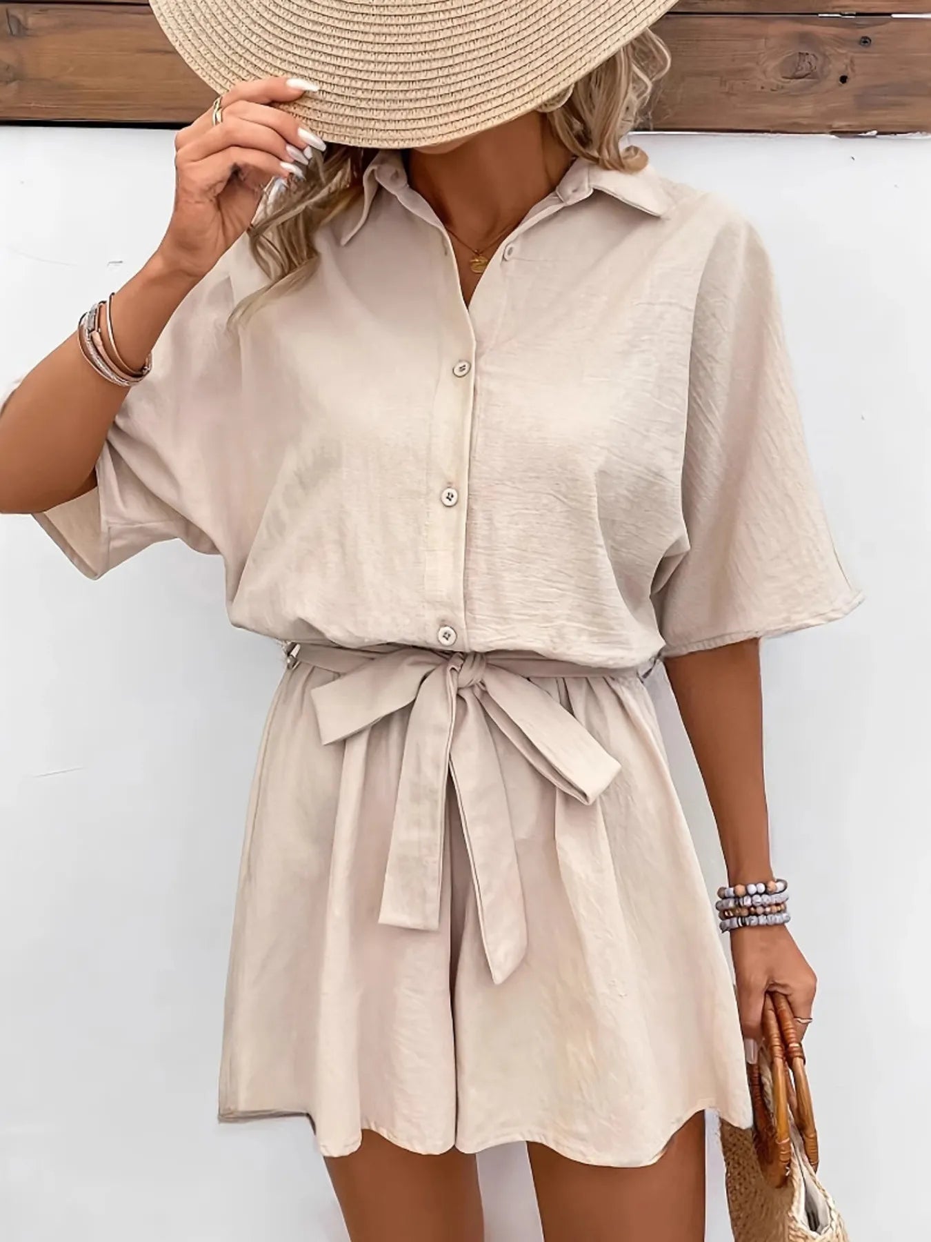 Button Front Tie Waist Romper | One-Pieces Romper from PHUNKYN