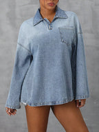 Collared Neck Drop Shoulder Denim Top | Overshirts Denim Top from PHUNKYN