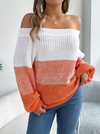 Color Block Off-Shoulder Long Sleeve Sweater | Sweaters Sweater from PHUNKYN