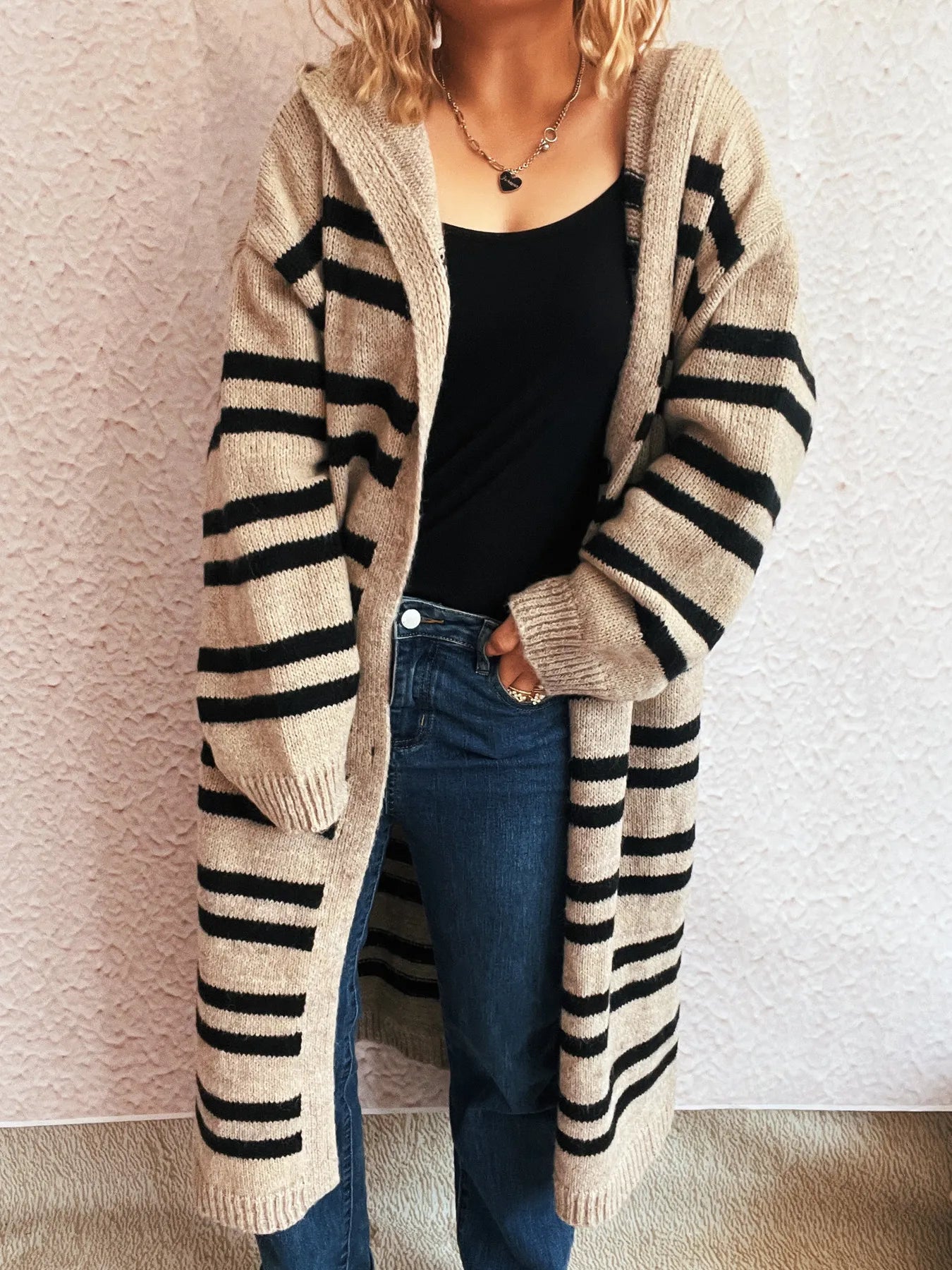 Striped Open Front Hooded Cardigan | Cardigans Cardigan from PHUNKYN