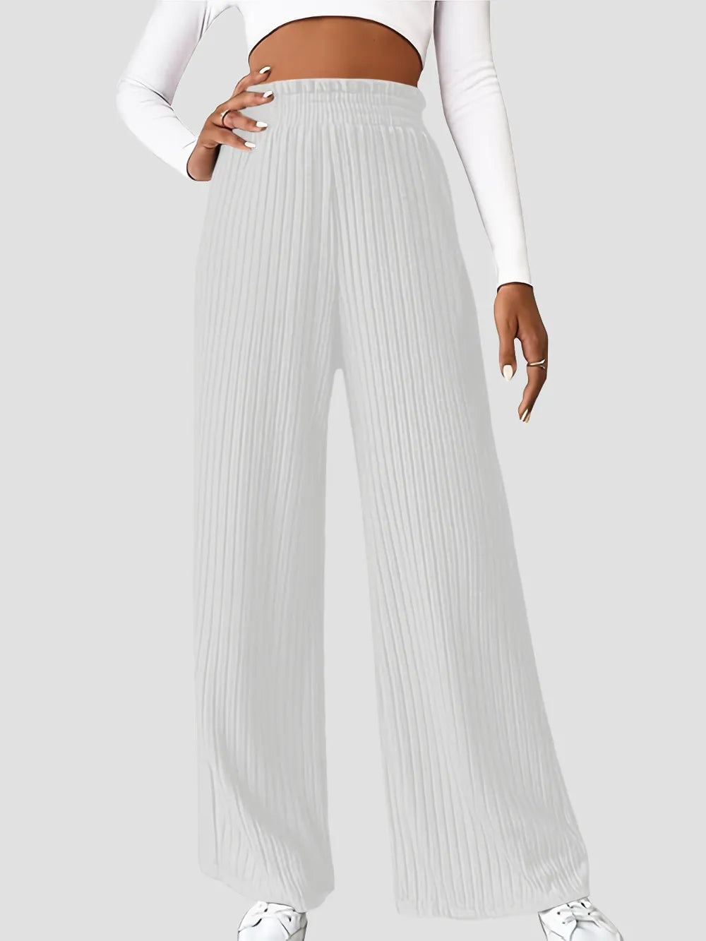 Ribbed High Waist Pants | Trousers Wide Leg Pants from PHUNKYN