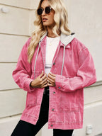 Oversized Button Up Denim Jacket with Hood | Jackets Jacket from PHUNKYN