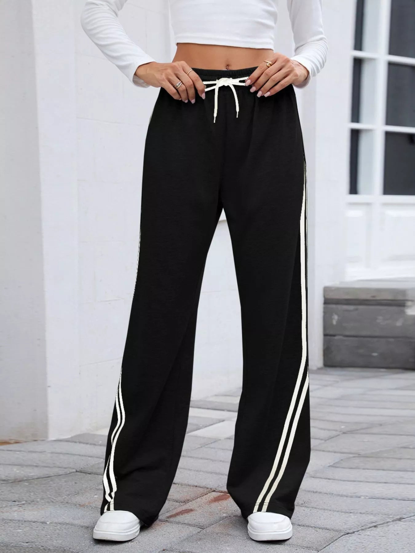 Side Striped Wide Leg Pants | Trousers Wide Leg Pants from PHUNKYN