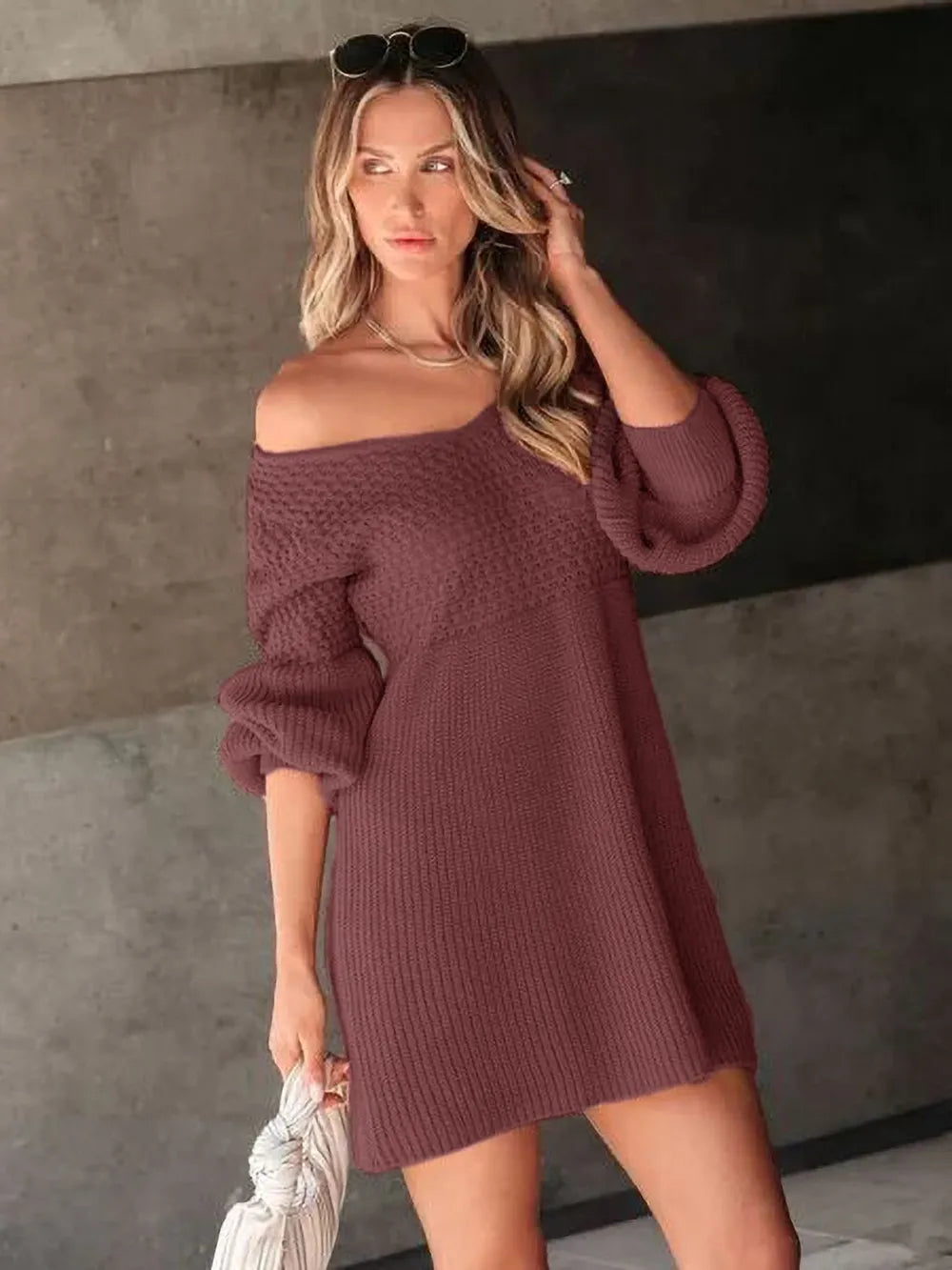 Perfee V-Neck Long Sleeve Sweater Dress | Dresses Sweater Dress from PHUNKYN