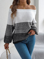 Color Block Off-Shoulder Long Sleeve Sweater | Sweaters Sweater from PHUNKYN