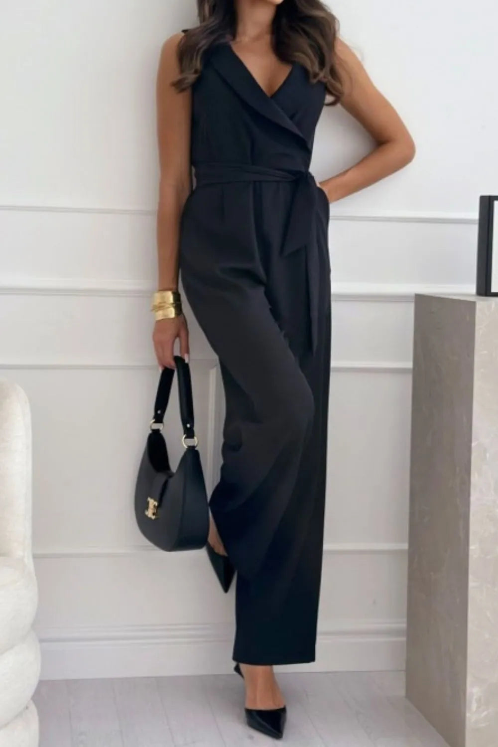 Surplice Sleeveless Wide Leg Jumpsuit | One-Pieces Jumpsuit from PHUNKYN