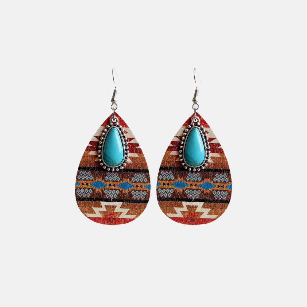 Turquoise Teardrop Shape Wooden Dangle Earrings | Earrings Earrings from PHUNKYN