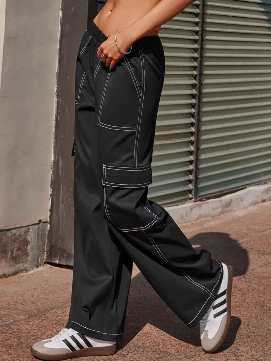 Wide Leg Pants with Contrast Stitching | Trousers Wide Leg Pants from PHUNKYN