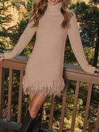Fringe Turtleneck Long Sleeve Sweater Dress | Dresses Sweater Dress from PHUNKYN