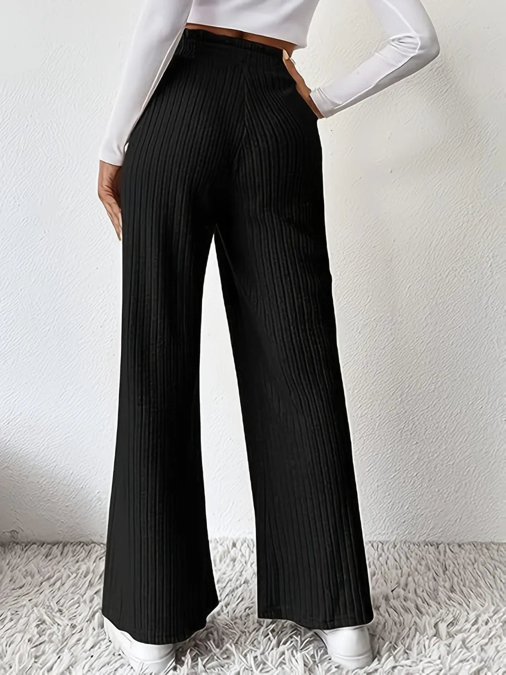 Ribbed High Waist Pants | Trousers Wide Leg Pants from PHUNKYN