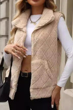 Fuzzy Plaid Texture Zip Up Vest Coat | Vest from PHUNKYN