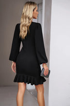 Devine Ruched Ruffled Balloon Sleeve Mini Dress | Dresses Mini Dress from PHUNKYN