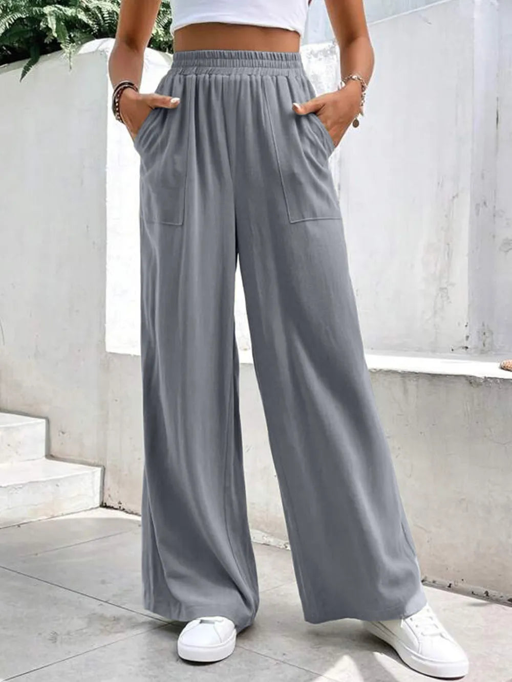 High Waist Wide Leg Pants with Pockets | Trousers Wide Leg Pants from PHUNKYN