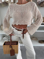 Openwork Round Neck Knit Cover Top | Sweaters Sweater from PHUNKYN