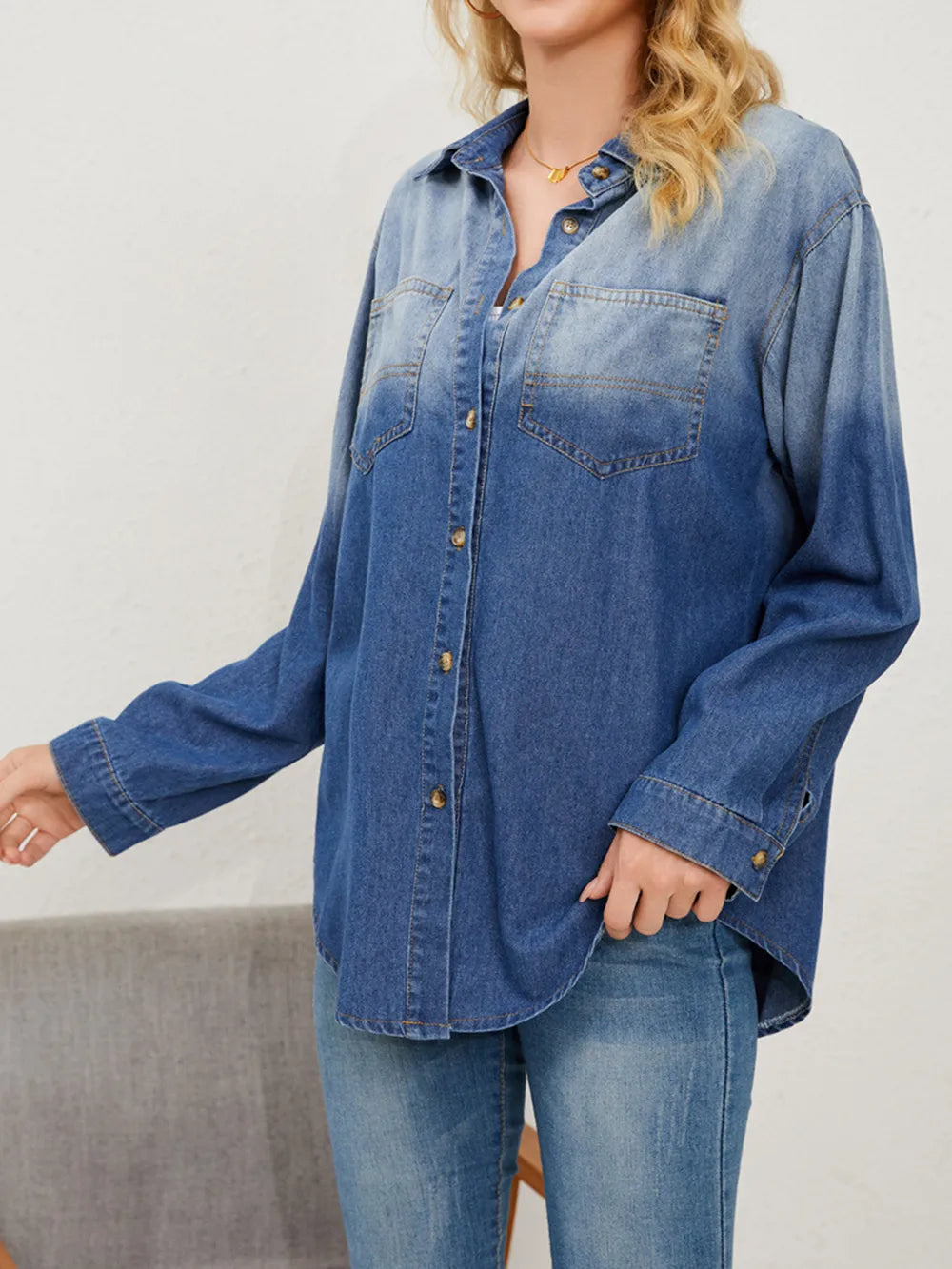 Button Up Long Sleeve Denim Jacket | from PHUNKYN