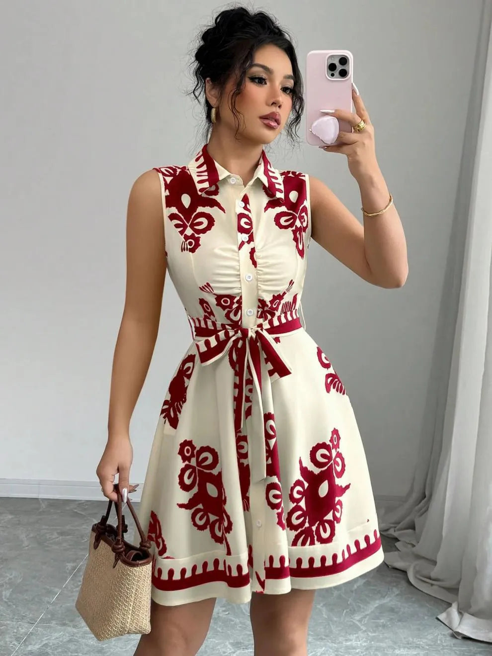 Printed Sleeveless Button Front Dress | Dresses Dress from PHUNKYN