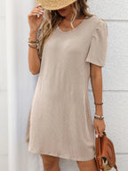 Textured Round Neck Short Sleeve Mini Dress | Dresses Mini Dress from PHUNKYN
