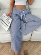 Drawstring Striped Wide Leg Pants | Trousers Wide Leg Pants from PHUNKYN