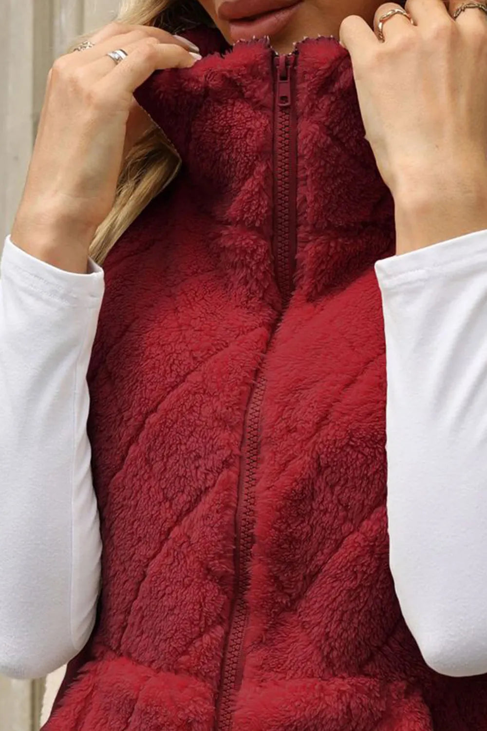 Fuzzy Plaid Texture Zip Up Vest Coat | Vest from PHUNKYN