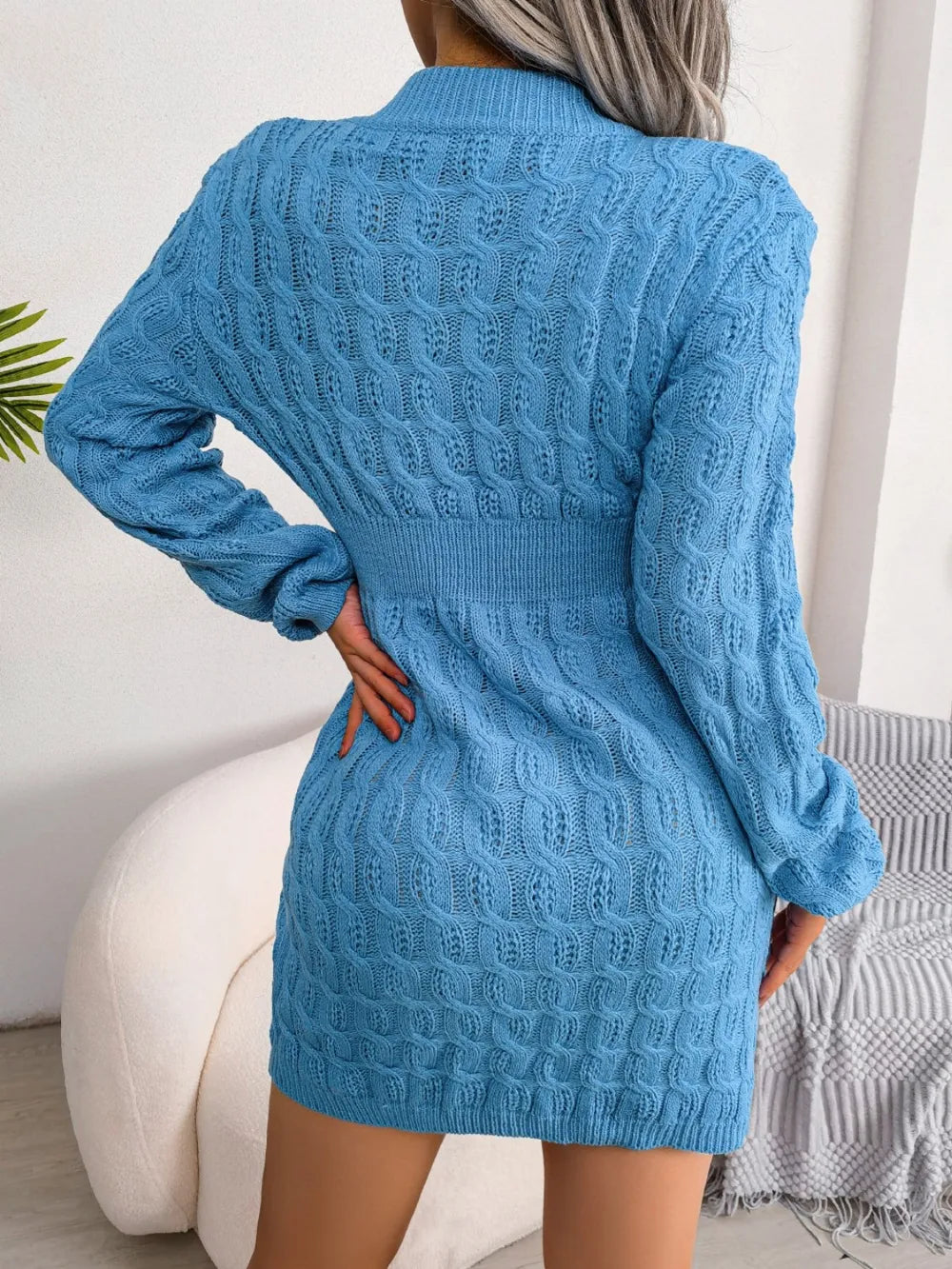 Cable-Knit Round Neck Mini Wrap Sweater Dress | Dresses Sweater Dress from PHUNKYN