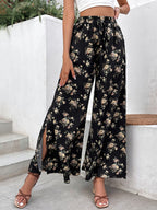 Floral Side Slit Wide Leg Pants | Pants Side Slit Pants from PHUNKYN
