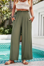 Devine Smocked Wide Leg Pants with Pockets | Pants Wide Leg Pants from PHUNKYN