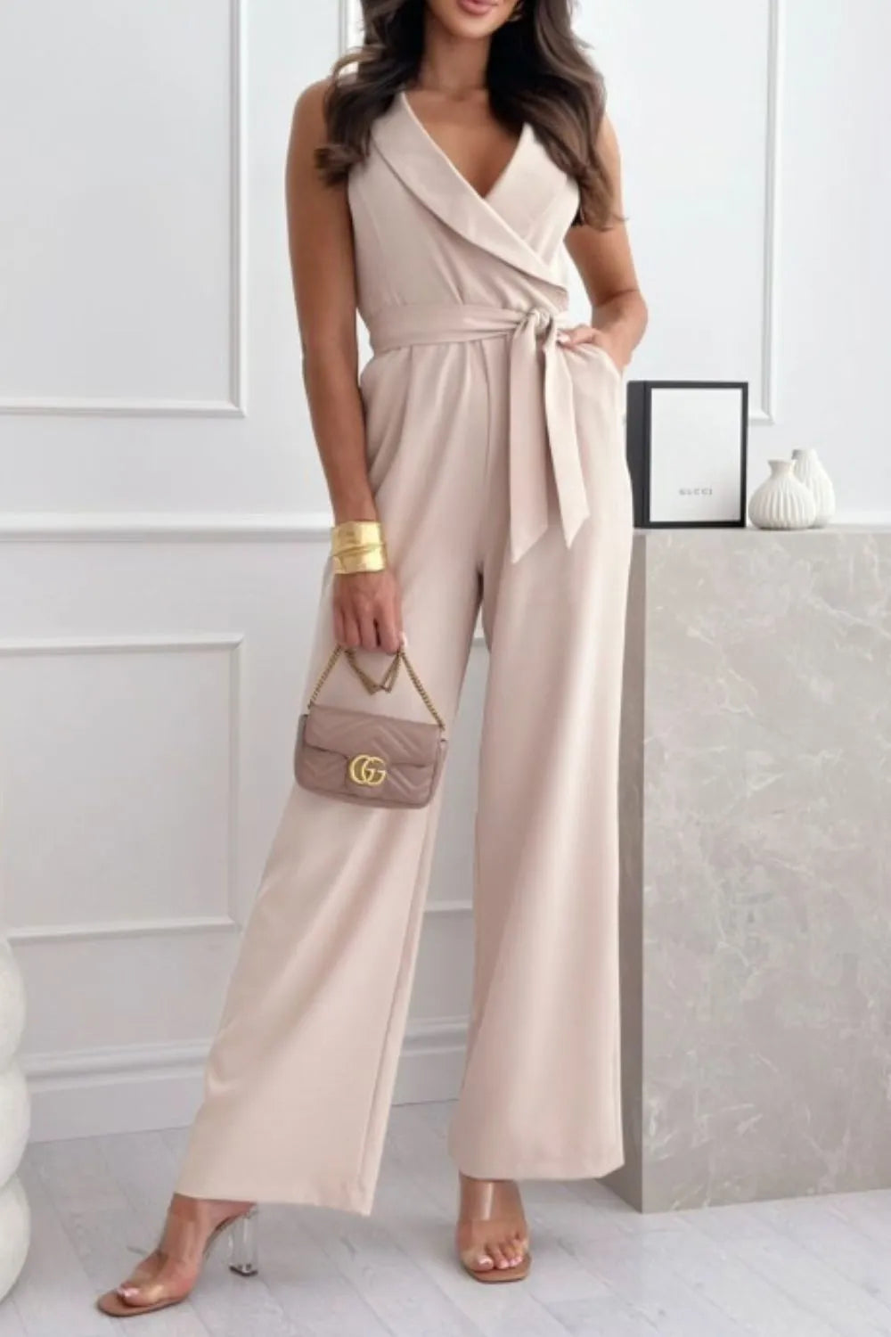 Surplice Sleeveless Wide Leg Jumpsuit | One-Pieces Jumpsuit from PHUNKYN