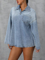 Collared Neck Drop Shoulder Denim Top | Overshirts Denim Top from PHUNKYN