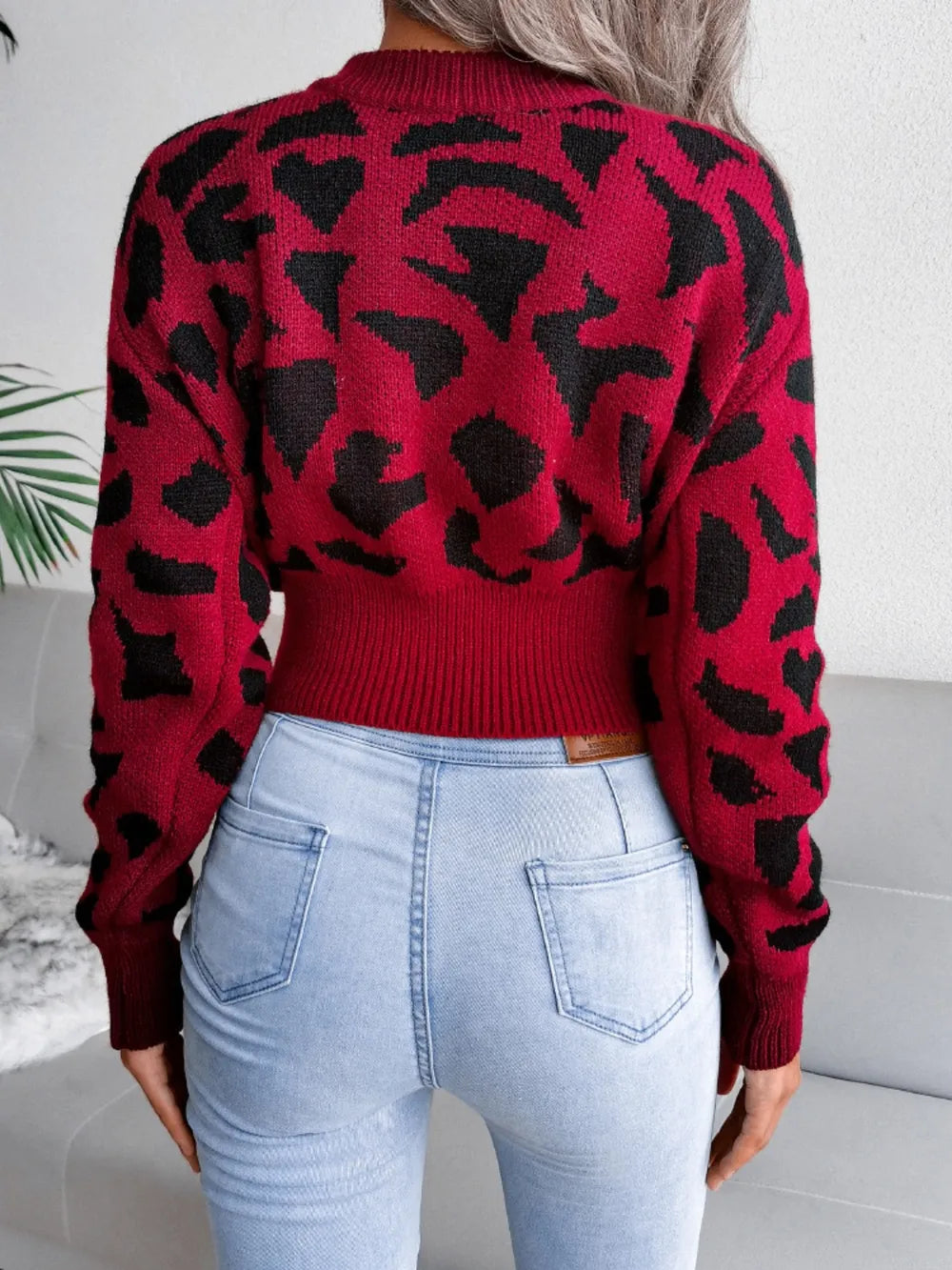 Leopard Round Neck Dropped Shoulder Sweater | Sweaters Sweater from PHUNKYN