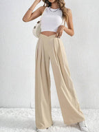 V-Waisted Ruched Front Wide Leg Pants | Trousers Wide Leg Pants from PHUNKYN