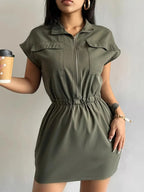 Zipper Front Short Sleeve Mini Dress | Dresses Mini Dress from PHUNKYN