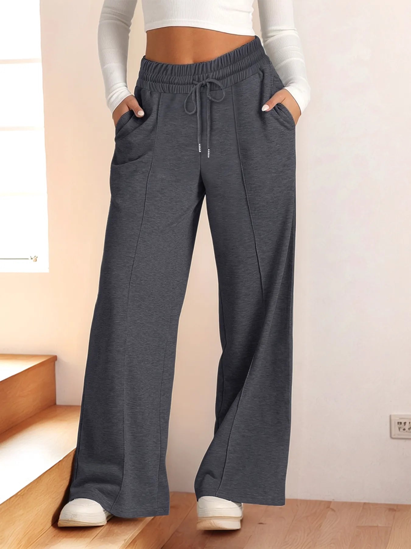 Drawstring Relaxed Fit Wide Leg Pants | Trousers Women's Trousers from PHUNKYN