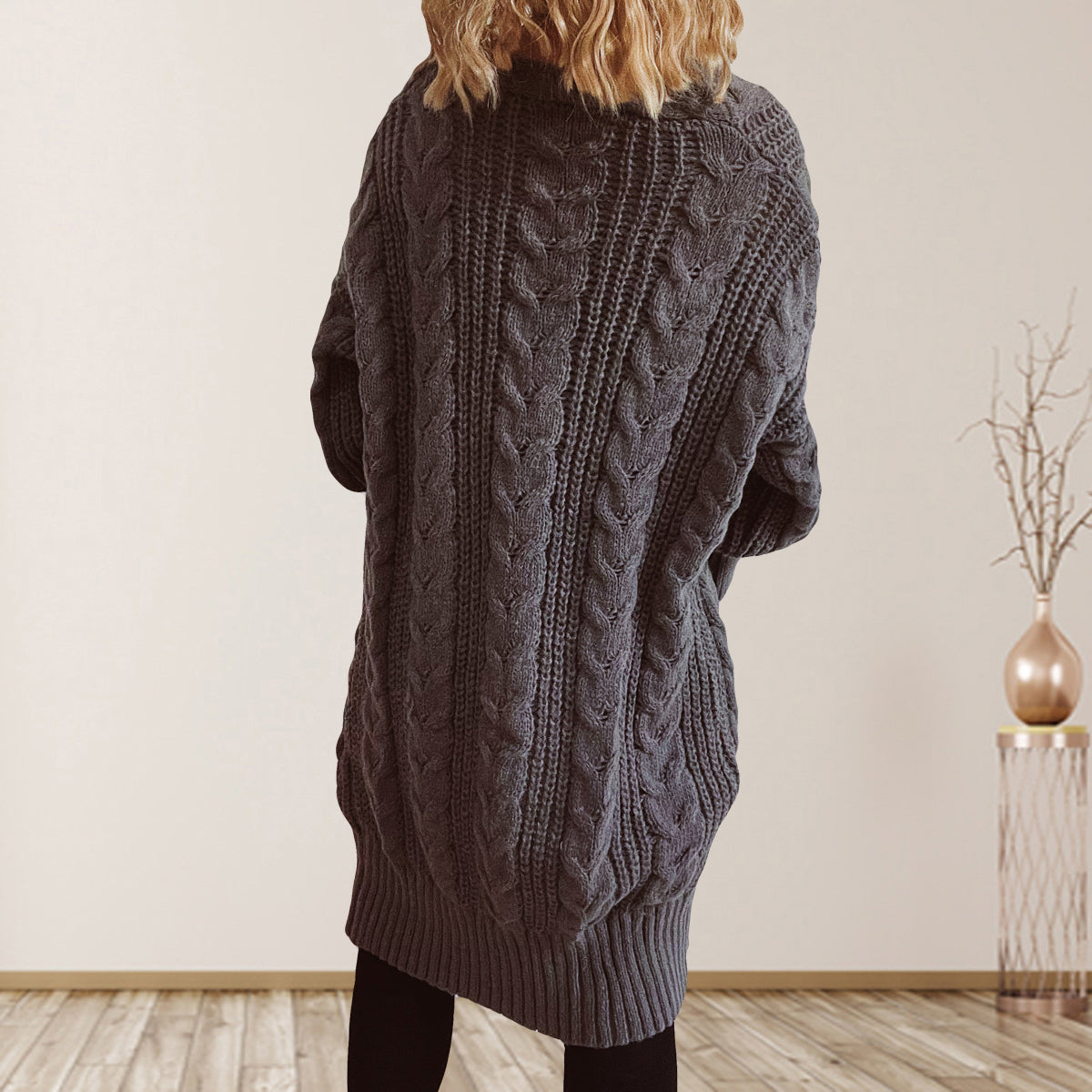 Cable-Knit Open Front Dropped Shoulder Cardigan | Cardigans Cardigan from PHUNKYN