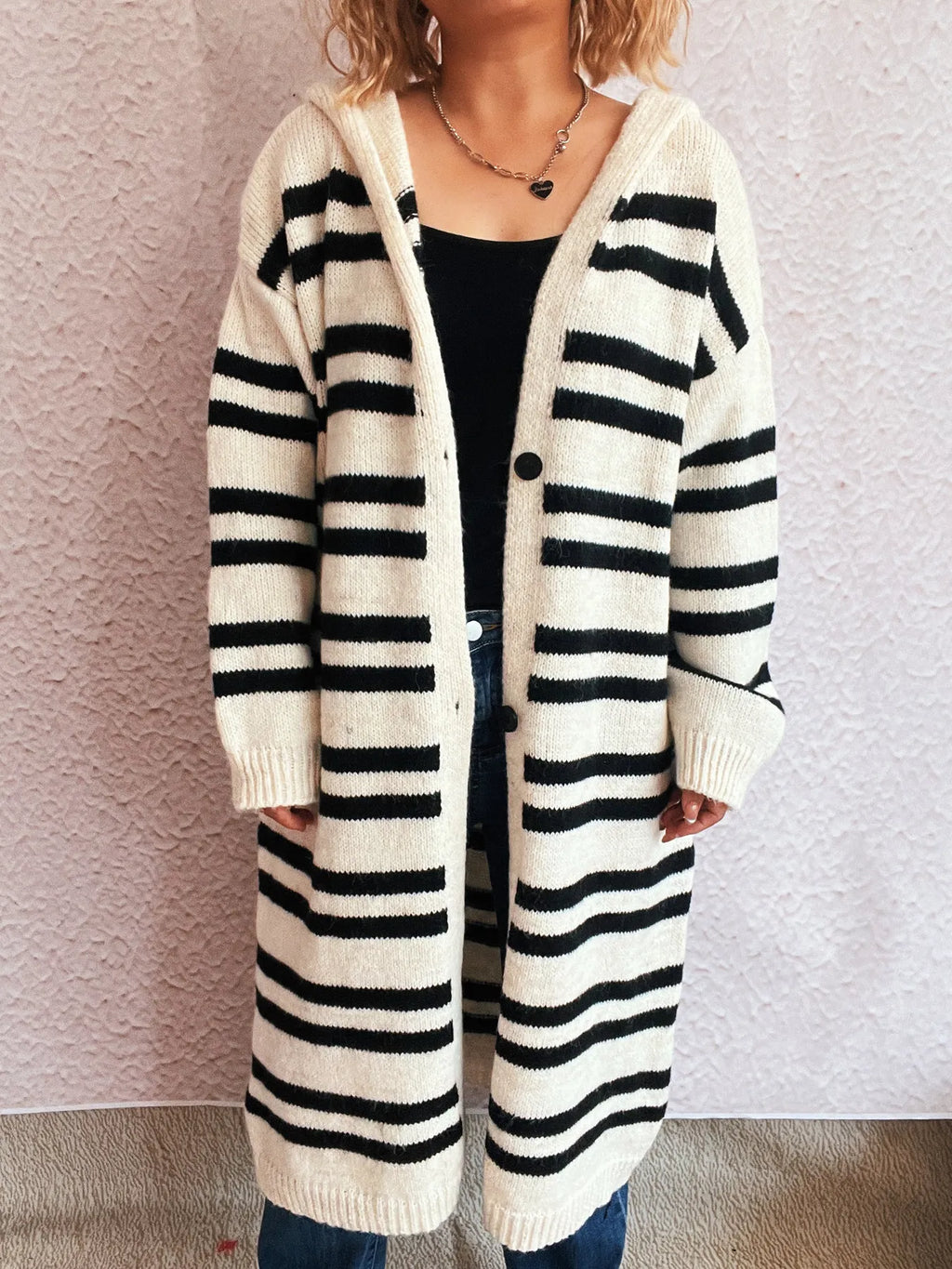 Striped Open Front Hooded Cardigan | Cardigans Cardigan from PHUNKYN