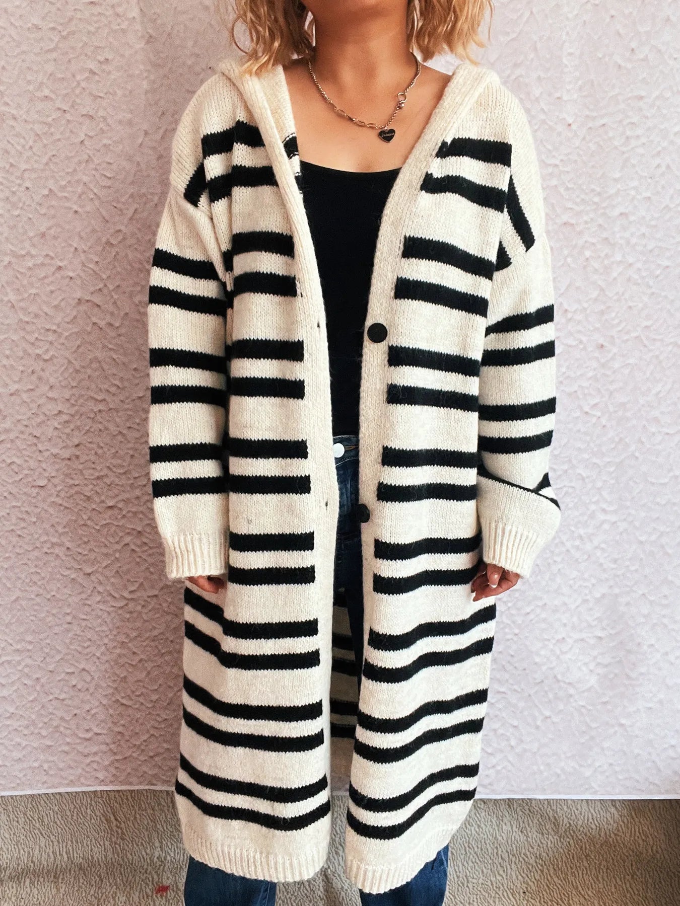 Striped Open Front Hooded Cardigan | Cardigans Cardigan from PHUNKYN