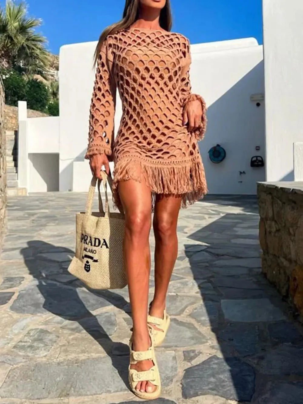 Fringe Cutout Long Sleeve Cover Up | Cover Ups Cover up from PHUNKYN