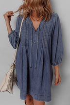Tie Neck Long Sleeve Mini Denim Dress | Dresses Denim Dress from PHUNKYN