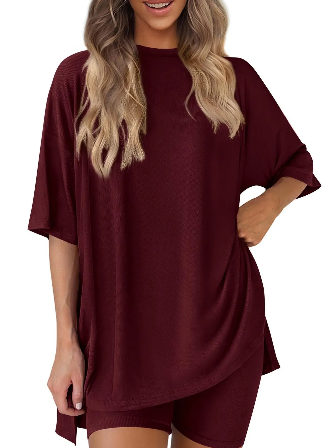 Oversized Round Neck Top and Shorts Set | Outfit Sets Women’s Top and Short Set from PHUNKYN