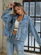 Button Down Drop Shoulder Denim Jacket | Jacket from PHUNKYN