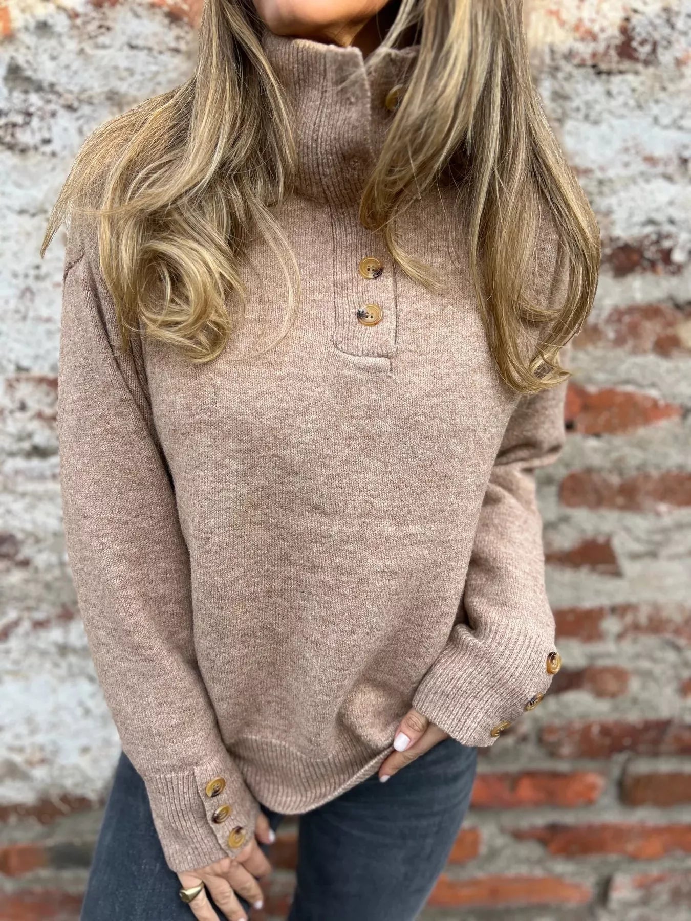 Full Size Button-Detail Turtleneck Sweater Plus Size | Sweaters Sweater from PHUNKYN