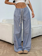 Drawstring Striped Wide Leg Pants | Trousers Wide Leg Pants from PHUNKYN