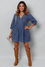 Tie Neck Long Sleeve Mini Denim Dress | Dresses Denim Dress from PHUNKYN