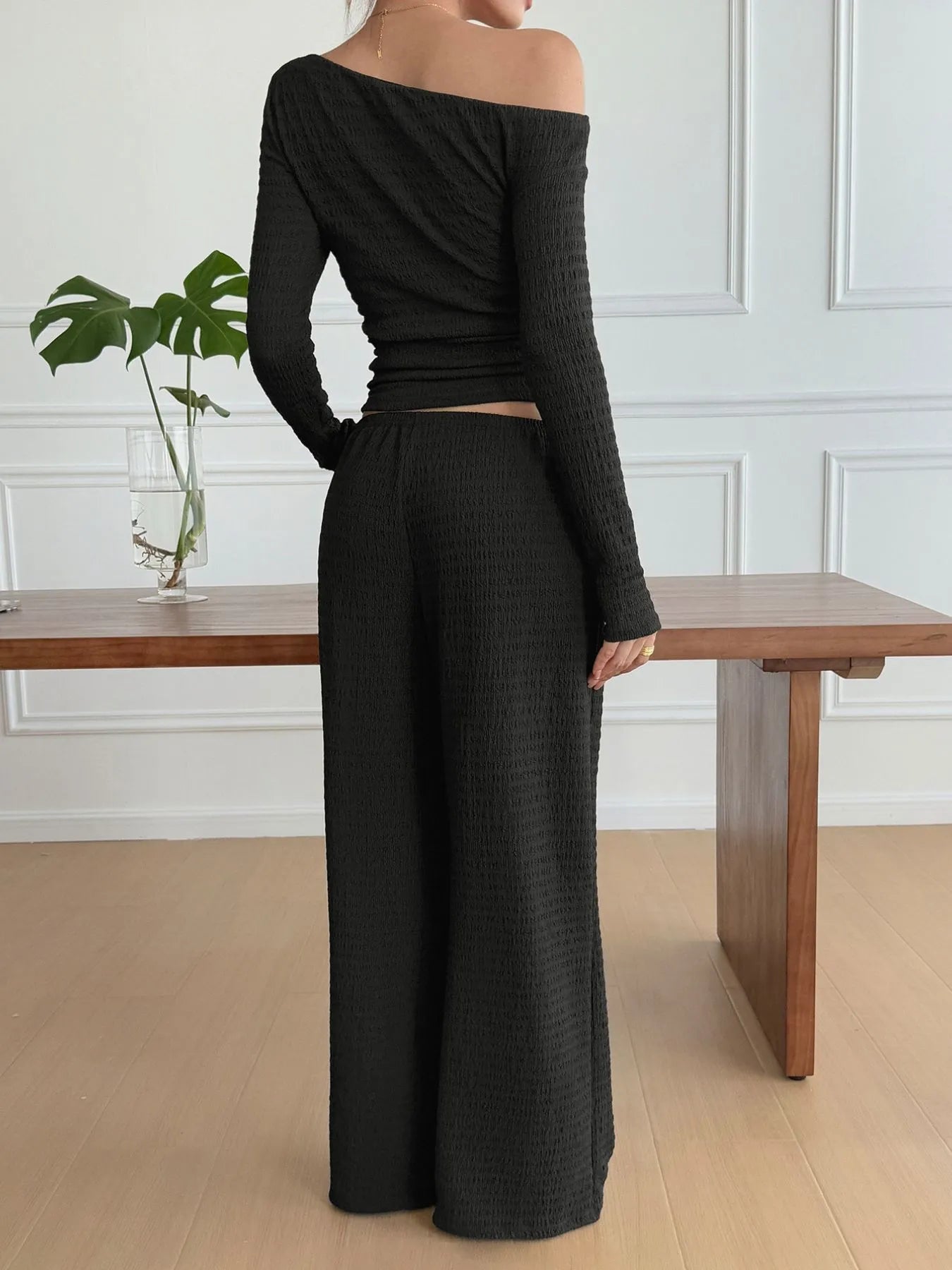 One Shoulder Long Sleeve Top and Pants Set | Outfit Sets Top and Pants Set from PHUNKYN