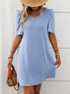 Textured Round Neck Short Sleeve Mini Dress | Dresses Mini Dress from PHUNKYN