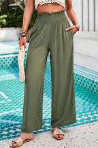Devine Smocked Wide Leg Pants with Pockets | Pants Wide Leg Pants from PHUNKYN