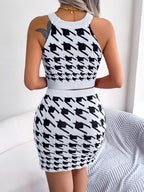 Houndstooth Sleeveless Top and Skirt Sweater Set | Outfit Sets Top and Skirt Set from PHUNKYN