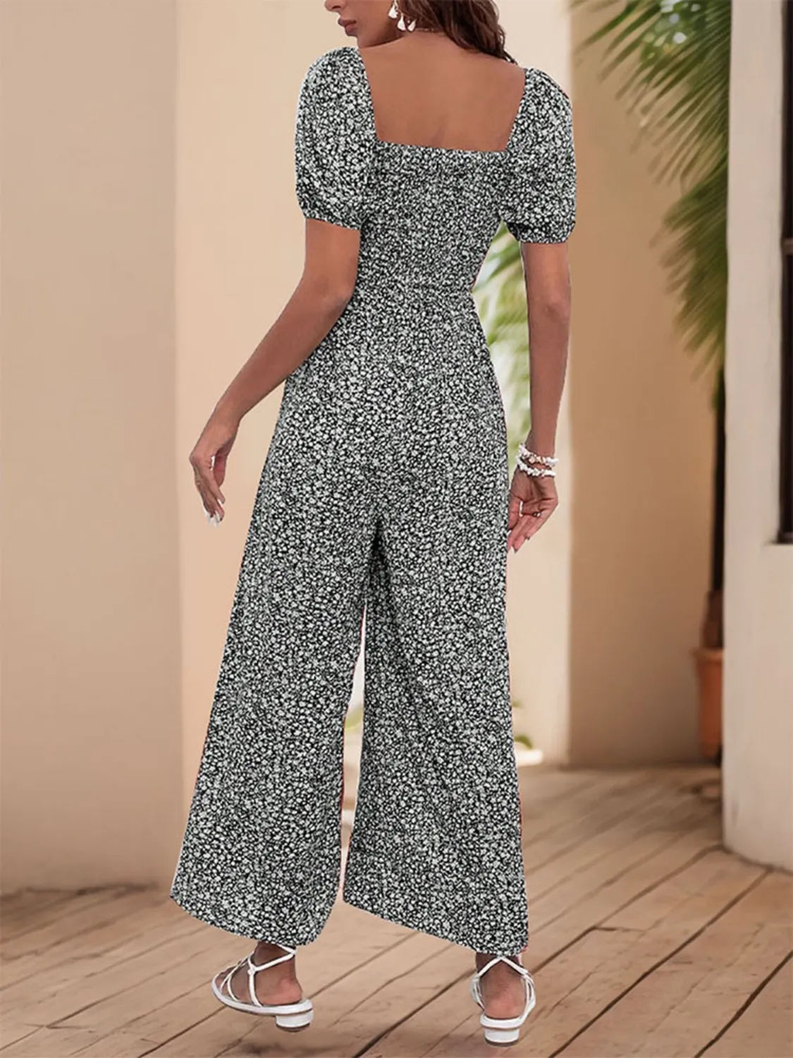 Printed Square Neck Puff Sleeve Jumpsuit | One-Pieces Jumpsuit from PHUNKYN