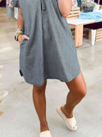 V-Neck Short Sleeve Denim Dress | Dresses Denim Dress from PHUNKYN